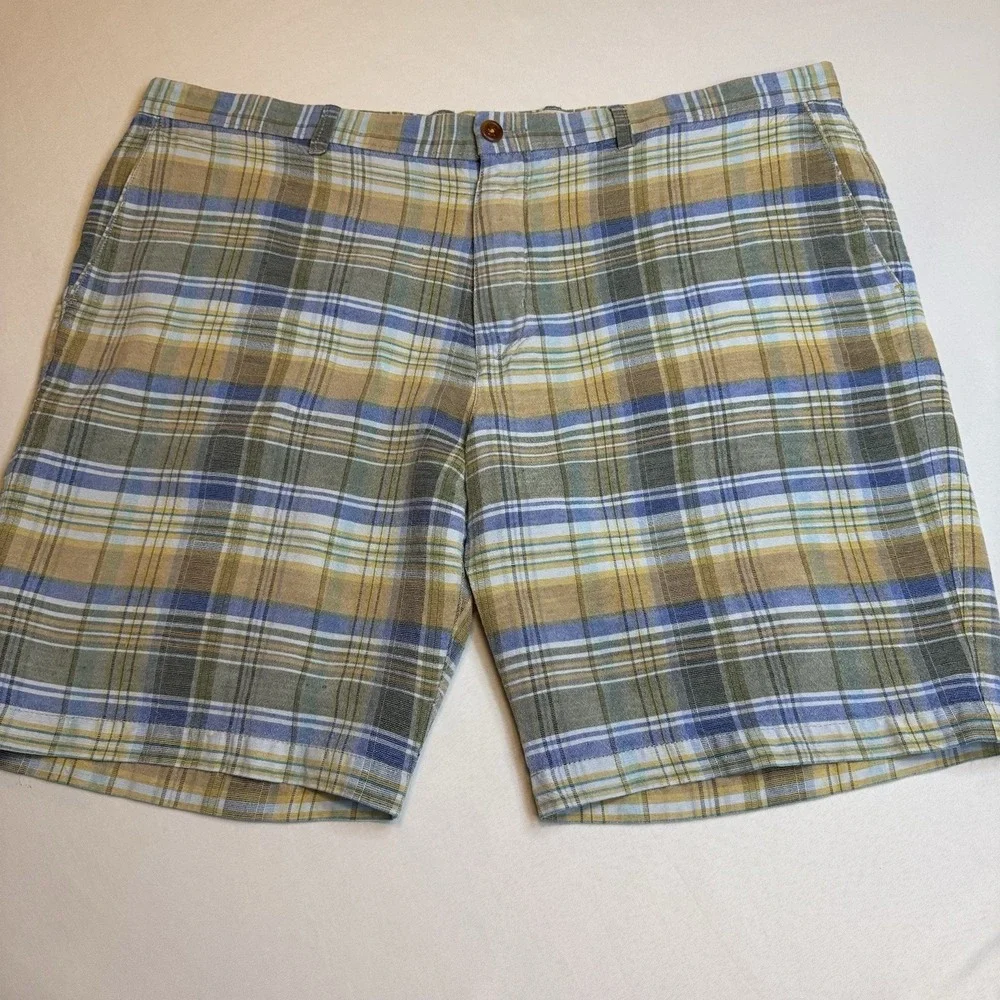Tommy Bahama Men Blue Brown Plaid Linen Blend Casual Golf Summer Beach‎ Sz 42
